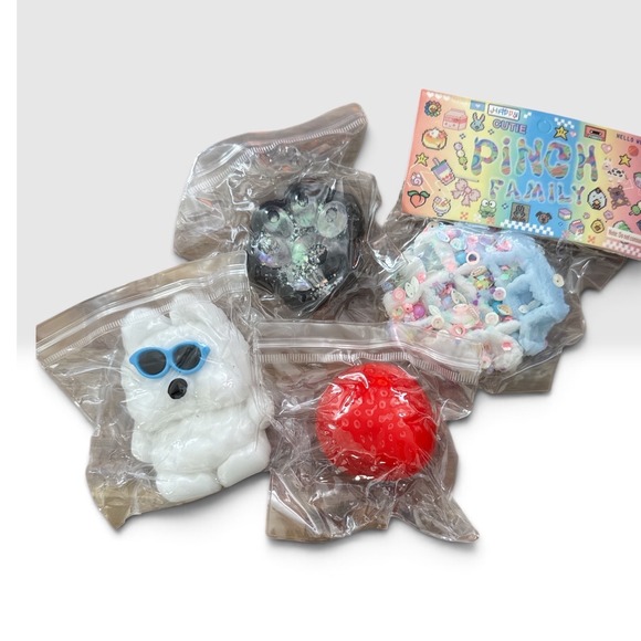 Unbranded Other - Taba Squishy Bundle 4pc Kawaii Fidget Toys Dog Strawberry Cat Paw Pinch Family